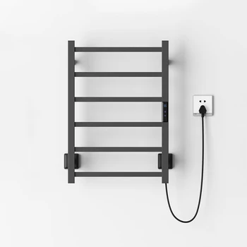 ราวแขวนผ้าเช็ดตัวสแตนเลสสีดำ/ขาวพร้อมระบบทำความร้อน จอแสดงผลดิจิตอล เครื่องอบผ้าเช็ดตัวติดผนังในห้องน้ำ หม้อน้ำผ้าเช็ดตัวแบบติดผนัง เครื่องอุ่นผ้าเช็ดตัว 2