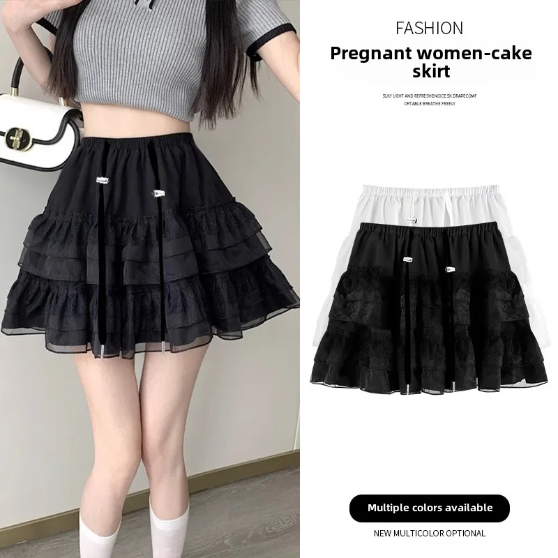 임산부용 미니 원피스, 풍선 슬리브, 레이스업 스커트, 푹신한 얇은 명주 그물 가운, A라인 미니 원피스, 2024 여름 새로운 스타일