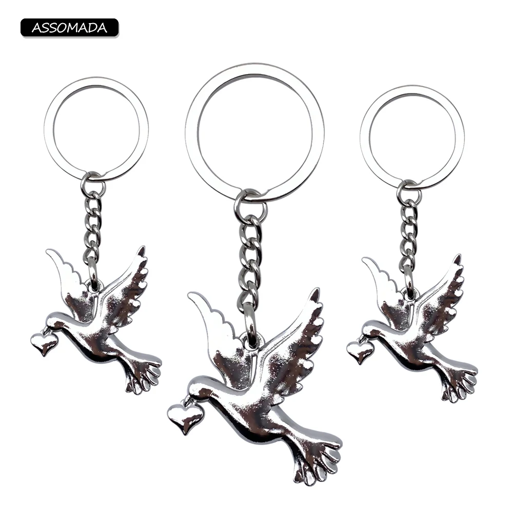 Portachiavi Colomba In Metallo Cromato Personalizzabile Con Incisione - Regalo Unisex