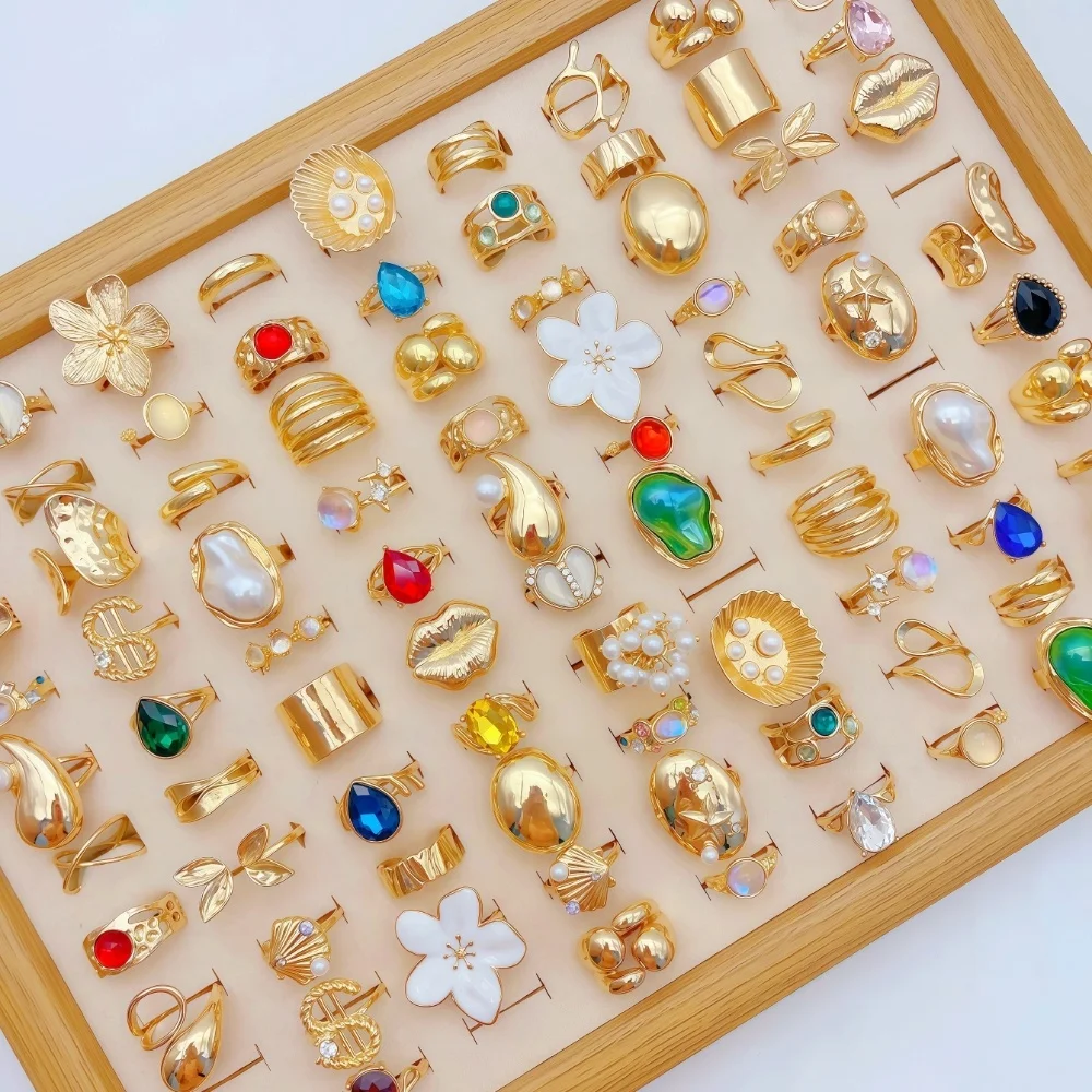 10/20/30 قطعة/مجموعة موضة قطرة الماء شل الزهور المفتوحة خواتم مجموعة للنساء العصرية هندسية غير النظامية مجوهرات هدايا الحفلات