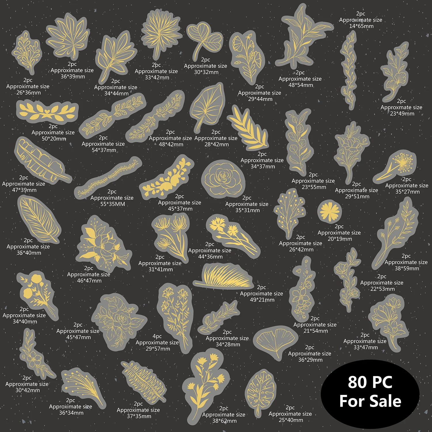 80 قطعة من ملصقات الذهب اللامعة على شكل زهرة نباتي...