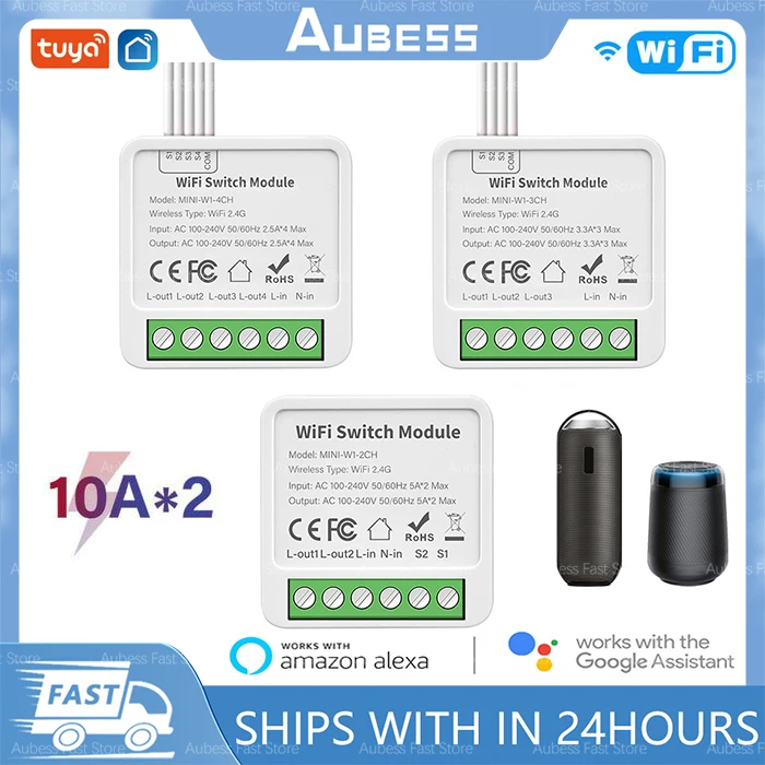 AUBESS 투야 와이파이 스마트 스위치 모듈, 양방향 제어, 스마트 홈, 알렉사 구글 홈, 얀덱스 앨리스로 작동, 2/3/4 갱
