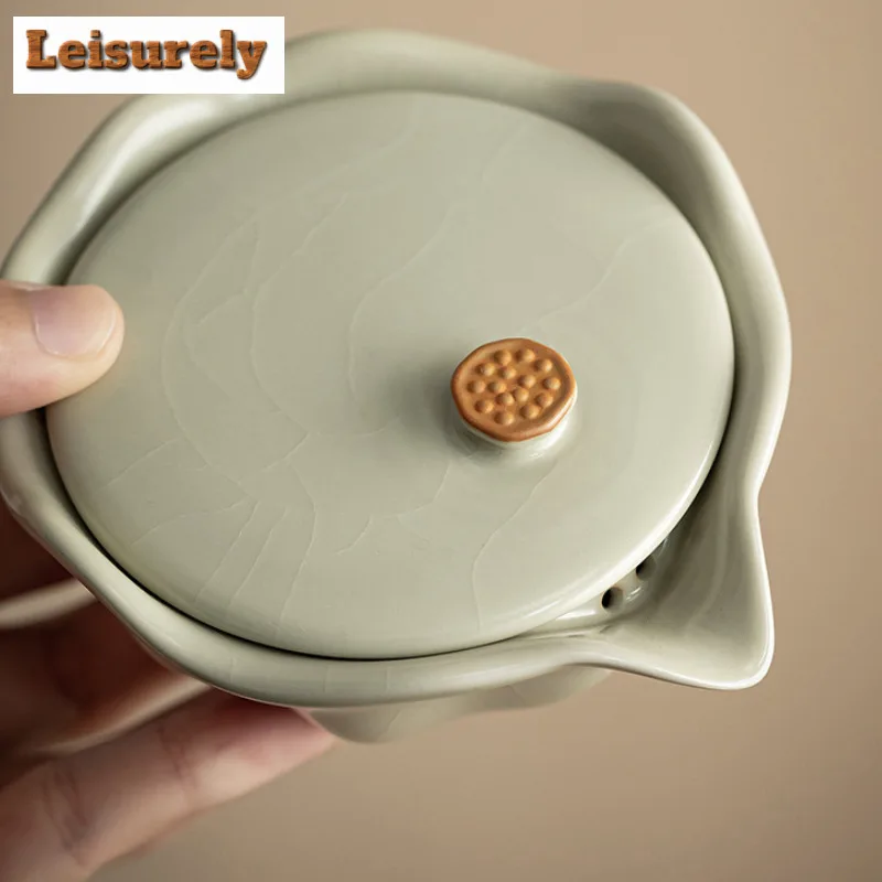 Antique Ru Kiln Porcelain Lotus Travel Tea Set Kit Ancient 1 Pot 3 Cups Tea Maker Organizer Portable Camping Tote Bag Supplies