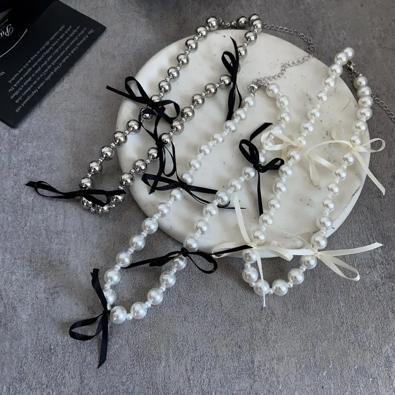 White Imitation Pearl Bow Women's Necklace Fashionable Luxury Wedding Clavicle Chain Necklace For Women Jewelry Accessories 2023