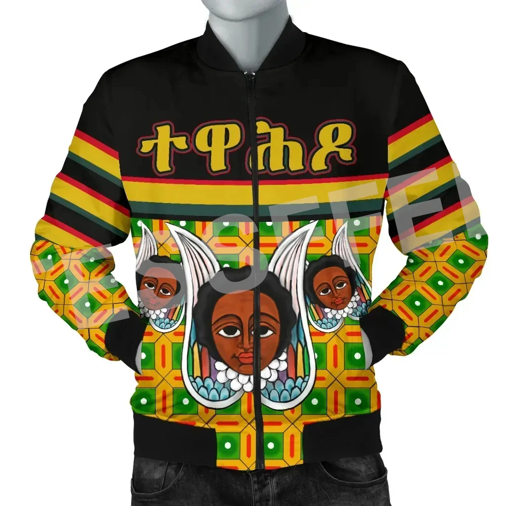 Ethiopia County Flag Kente Reggae Africa Tribe Lion Retro 3DPrint Unisex Harajuku Winter Coat Casual Windbreaker Bomber Jacket V