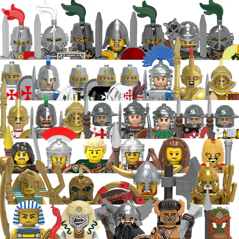 

MOC Medieval Castle Knights Rome Soldiers Building Blocks Military Ancient Egypt Mummy Figures Warrior Guard Weapons Bricks Toys