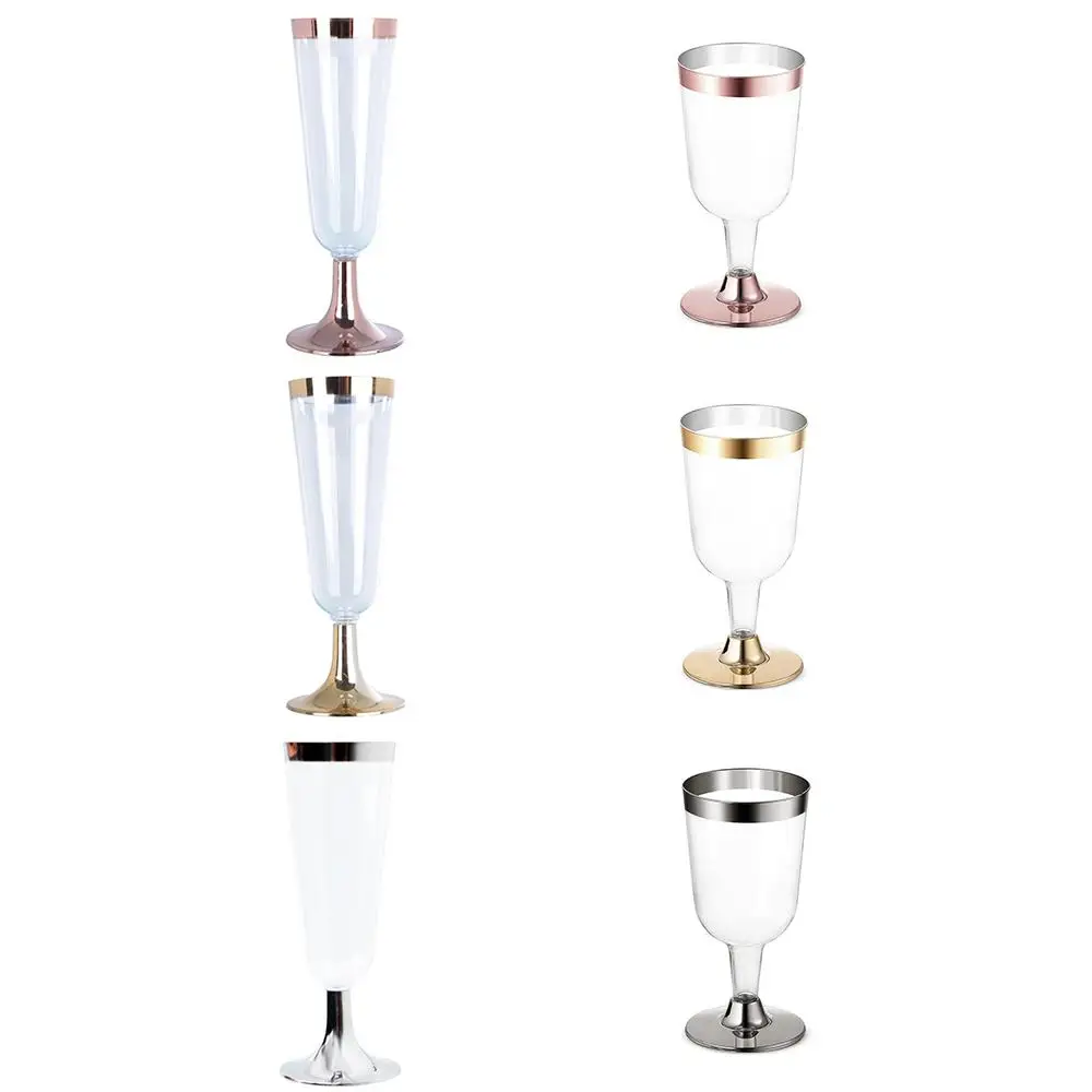 Gold Champagne Flutes Disposable Plastic Champagne Glasses Wedding Party Cocktail Cups Celebration Supplies