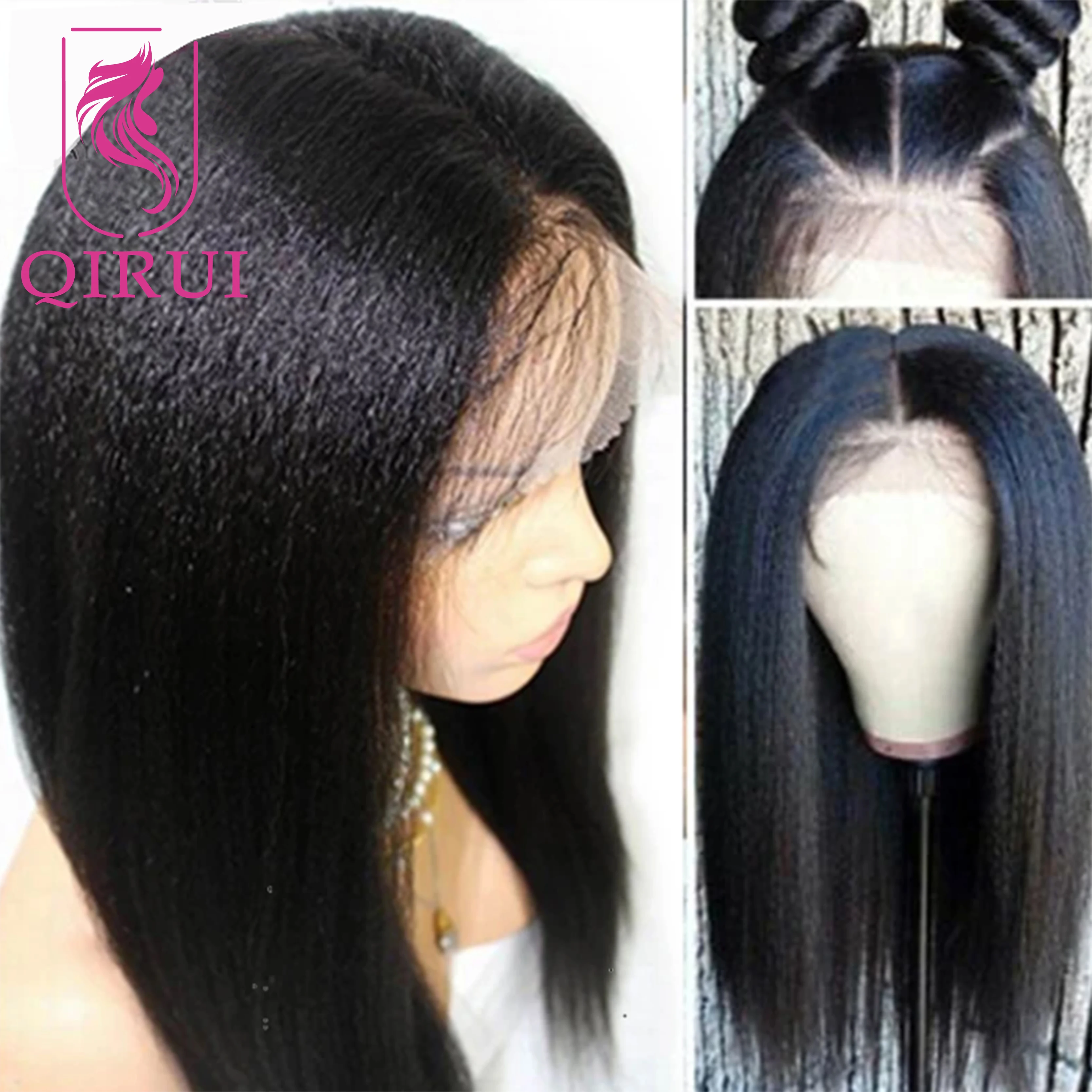 

Glueless Full Lace Human Hair Wigs Light Yaki Wig Brazilian Pre Plucked Remy Hair Yaki Straight Wigs Black Brown Color For Women