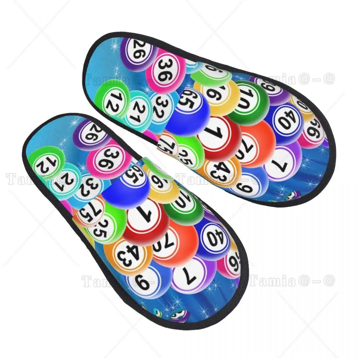 

Custom Print Women Bingo Balls House Slippers Soft Warm Paper Game Memory Foam Fluffy Slipper Indoor Outdoor Shoes