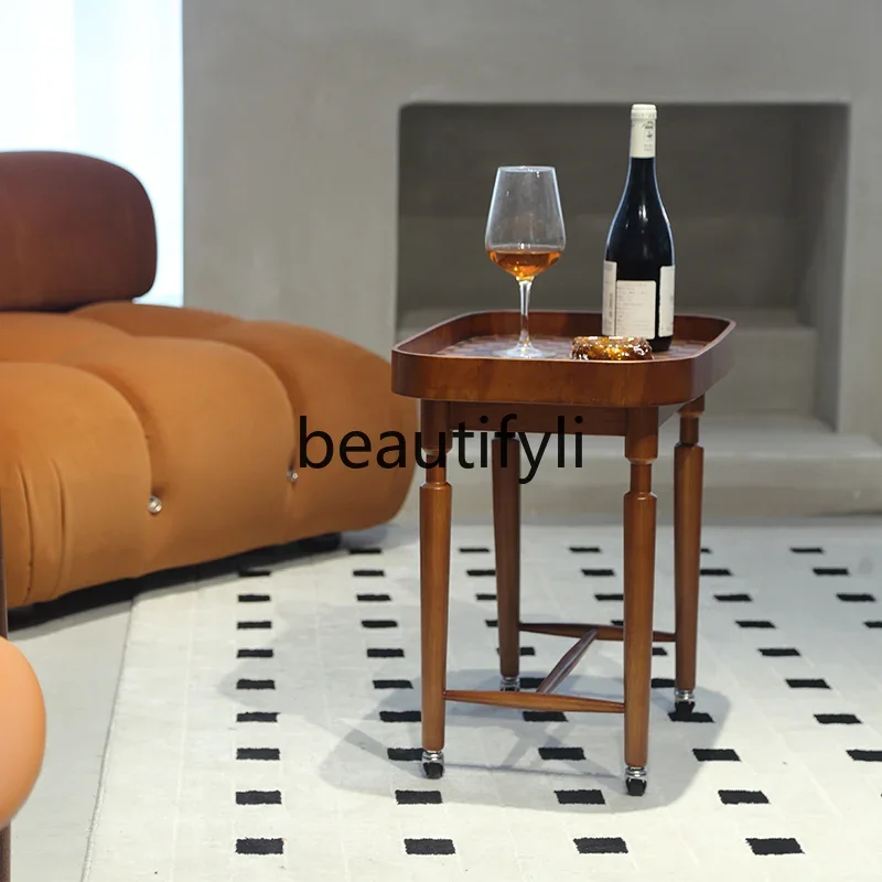 Sofa small side few cherry wood movable corner few small side coffee table table with roller mini
