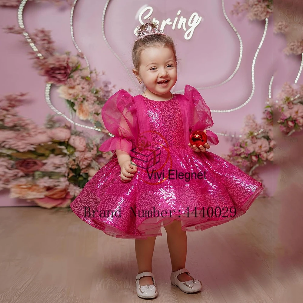 

Exquisite Scoop Flower Girls Dresses for Kids 2024 Summer New Three Quarter Christmas Gowns with Sequined New فلور فتاة اللباس