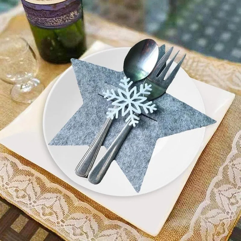Christmas Cutlery Knife Fork Covers Table Decor Christmas Tree Elk Xmas Star Tableware Pocket Holder Bags New Year Party