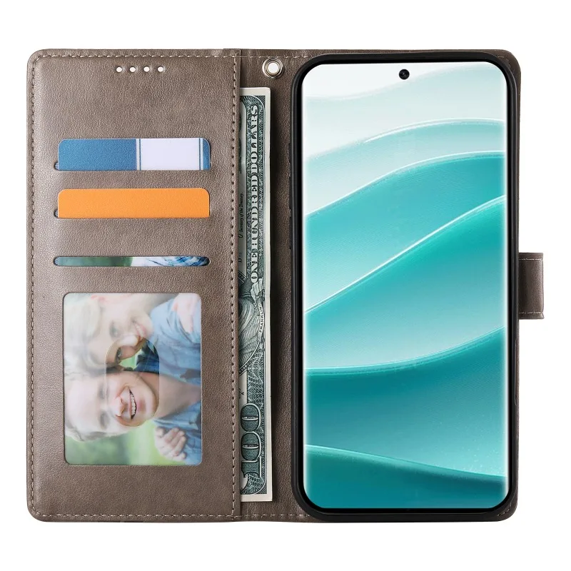 Elegant Embossed Leather Flip Phone Case with Wallet and Card Slot
