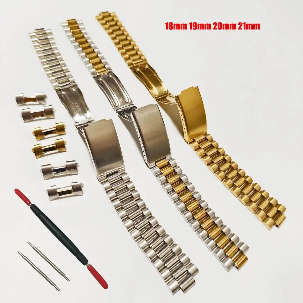 Silver Gold Stainless Steel Curved Endlink Watch Strap Bracelet