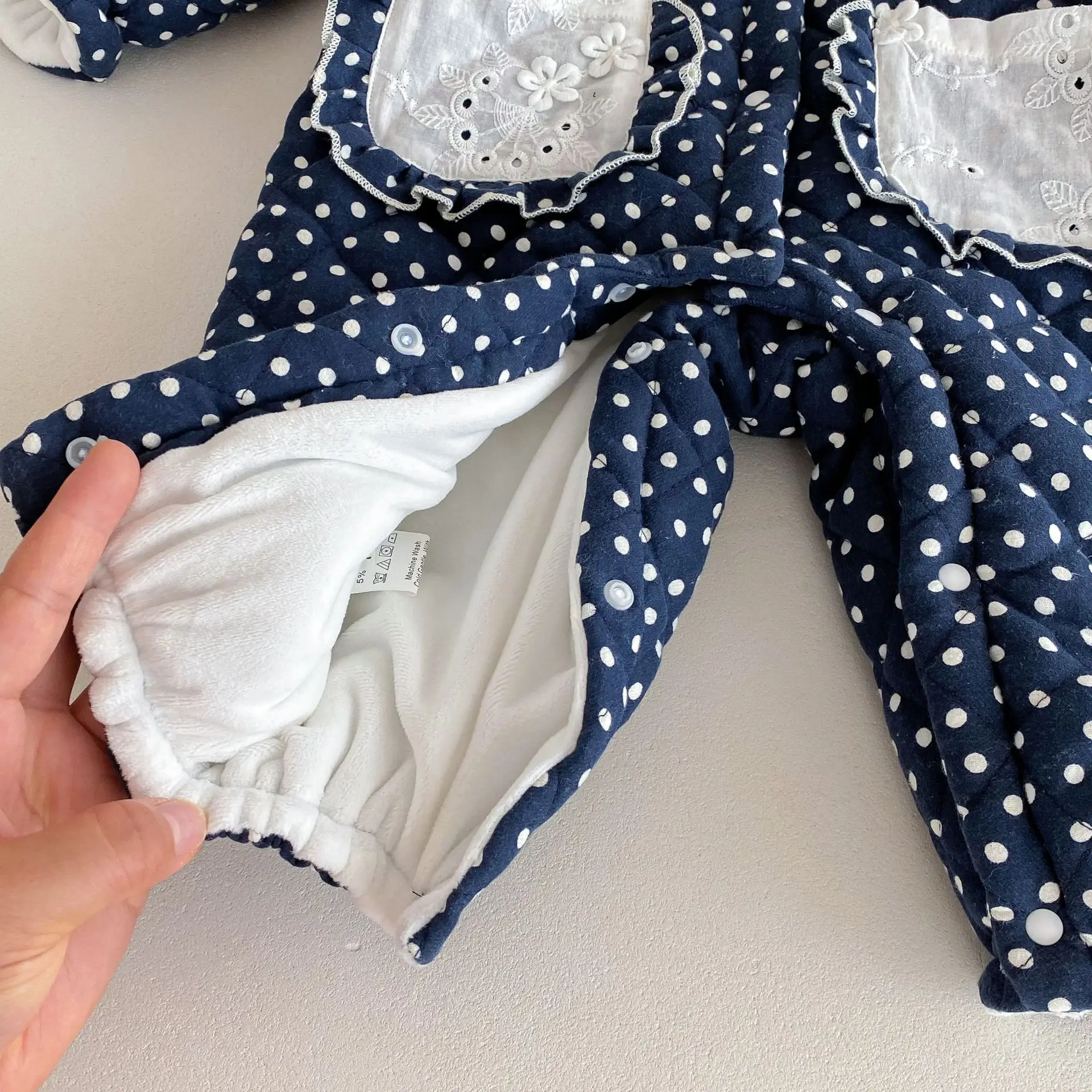 Winter Neugeborene Baby Mädchen Baumwolle Prinzessin Polka Dots Dicker Revers Krabbelanzug Kinder Einteiler Modische Babykleidung – Detail 14