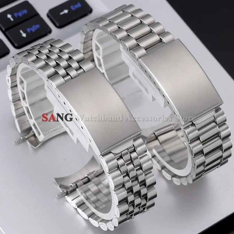 Silver Stainless Steel Curved Watch Strap - Fashion & Business Bracelet with Folding Buckle