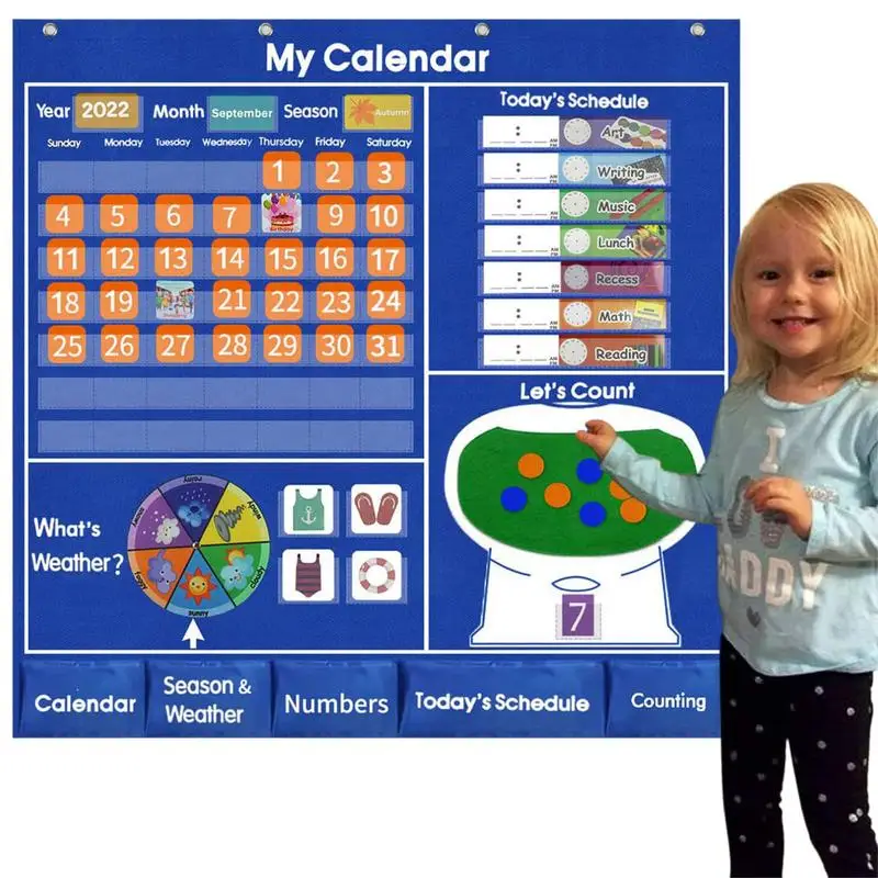 

Calendar Bulletin Board Colorful Class Jobs Pocket Chart Monthly Headers Days Of The Week Seasons Weather Charts For Classroom