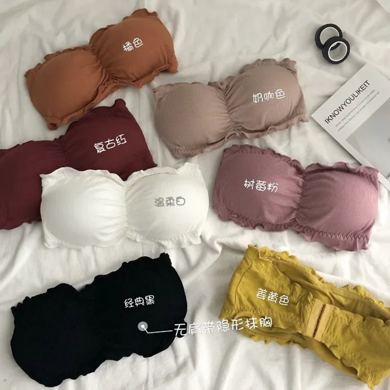 

Net Red Girls Fall and Winter New Solid Color Strapless, No Underwire Bra with Chest Holding Back Anti-slip Bra