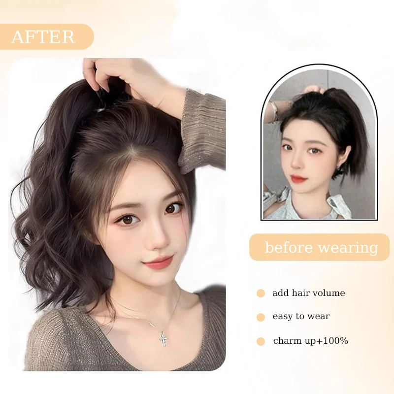 12inch Hair Ponytail Extensions Wig Wavy Curly Ponytail Hairpiece with Elastic Rubber Band Fluffy Wavy Ponytail for Women Wear