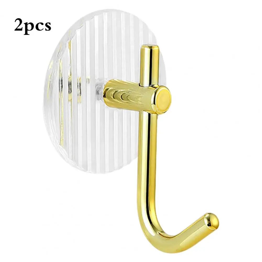 

Door Hooks 2Pcs Practical No Drilling Required Golden Color Wall Hooks Clothes Key Towel Hangers Bathroom Supplies