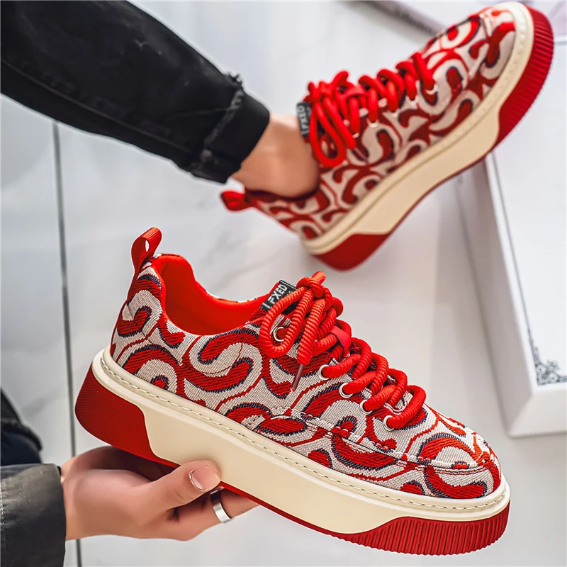 Board shoes men spring 2025 new non-slip canvas shoes students breathable trend all match thick sole sports casual men's shoes 5