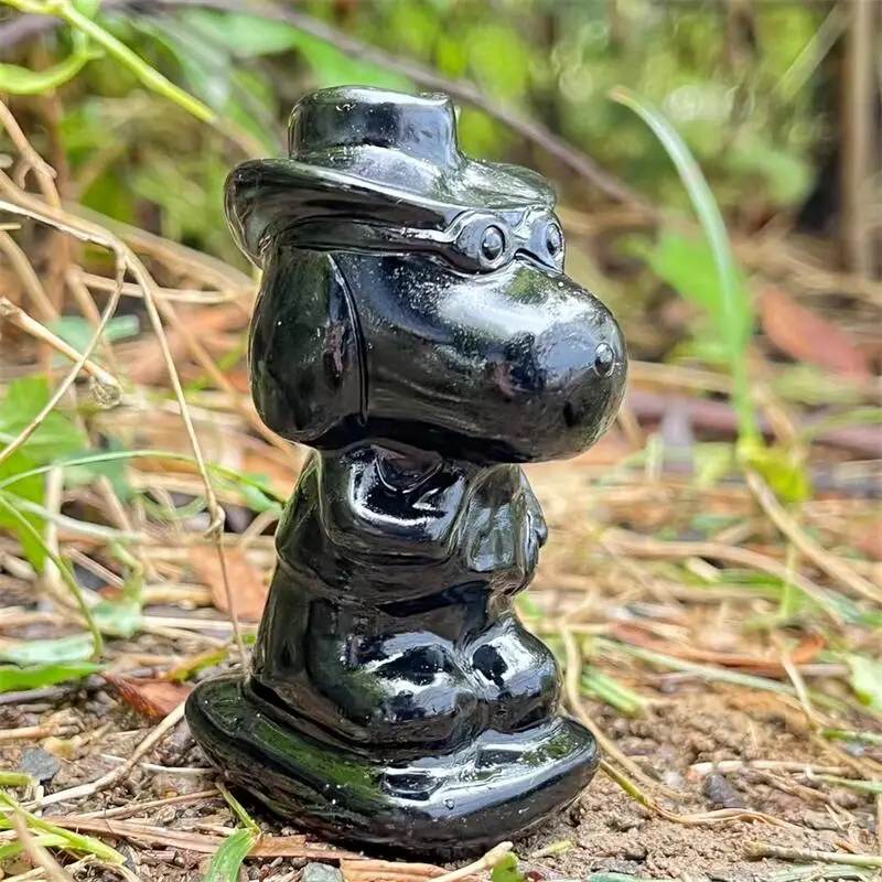 

6.5cm Natural Black Obsidian Cartoon Crystal Healing Gemstone Birthday Present Home Feng Shui Christmas Decoration 1pcs