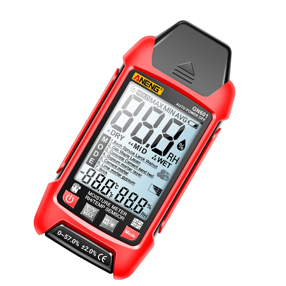 ANENG GN601 Wood Humidity Tester 20.5% RH Display Digital Temperature Humidity Probe Tester Pin-Type for Wood/Building Materials Wood Moisture Meter