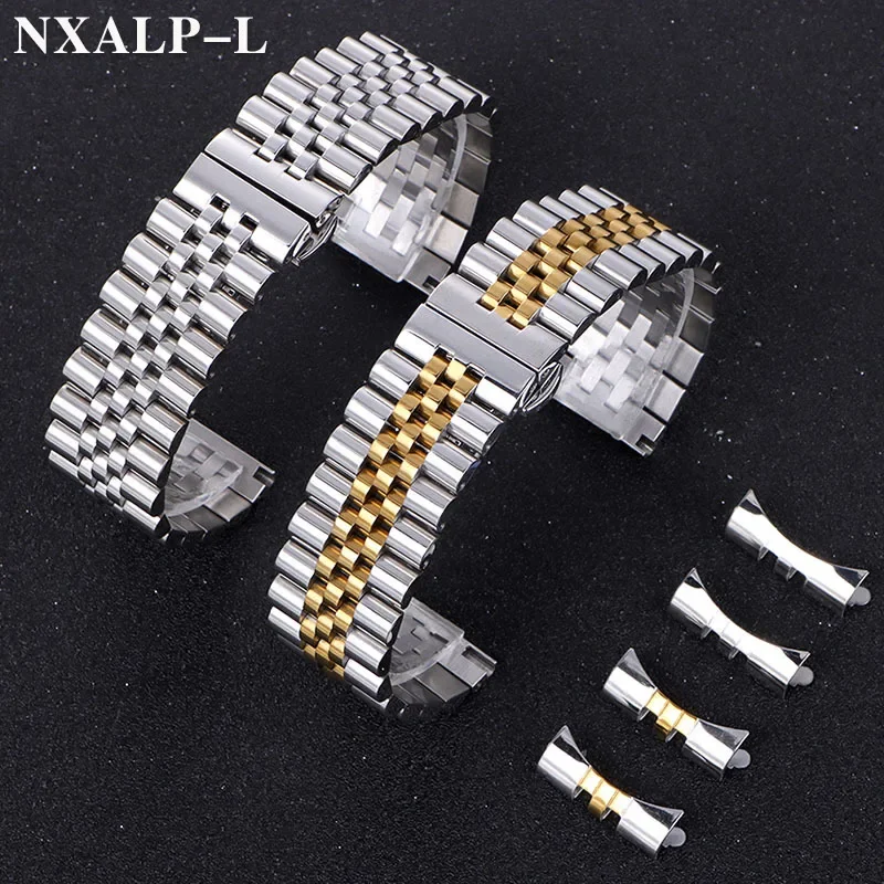 Premium Curved End Stainless Steel Watch Band with Butterfly Buckle