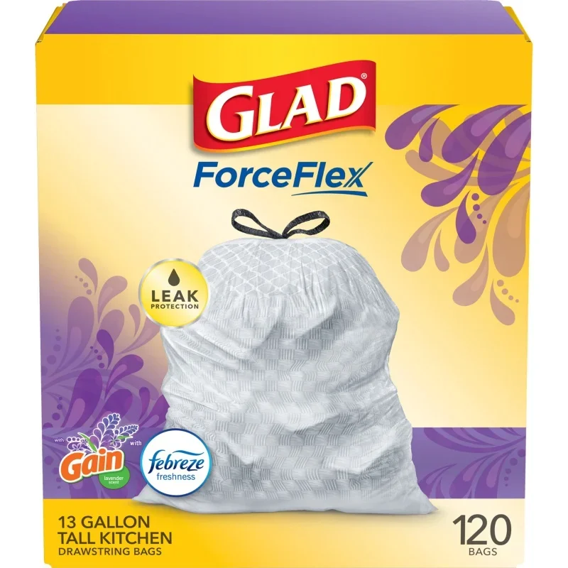 

Кухонные мусорные пакеты Glad ForceFlex, 13 галлонов, с ароматом лаванды, 120 пакетов