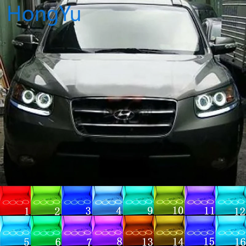 

Headlight Multi-color RGB LED Angel Eyes Halo Ring Eye DRL RF Remote Control for Hyundai Santa Fe santafe 2007 -2012 Accessories