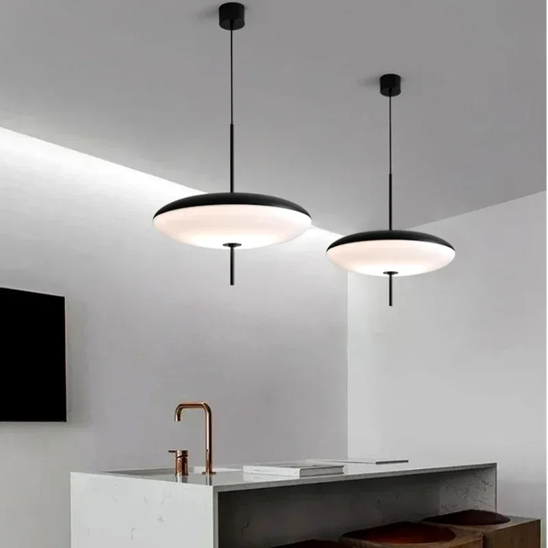 Modern Simple Astep Pendant Light Restaurant Living Lamp Bedroom Study Bar LED Lamp Black And White UFO Chandelier 6