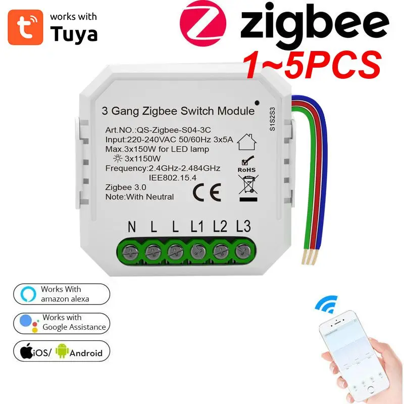 

1~5PCS Tuya Smart Switch Portable Voice Control 3 Gang App Control Timers Tuya Switch Wireless Control Module Relay