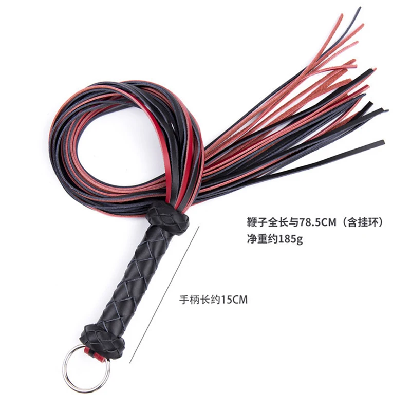 78CM Genuine Bull Leather Horse Whip, Horse Training Real Whips, Leather Covered Handle,With Iron Ring 2