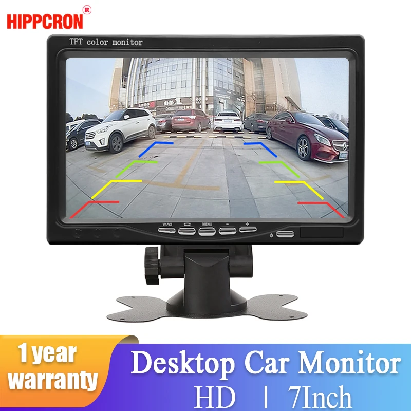 Hippcron 7 인치 자동차 모니터 화면 후면보기 카메라 HD 디지털 2 웨이 비디오 입력 후면보기 이미지 9V-36V TFT LCD 주차 시스템