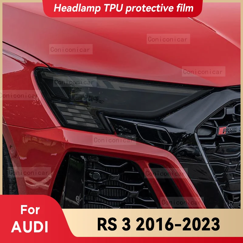 

Для AUDI RS 3 RS3 2016-2023 Автомобильная фара, дымчатый черный цвет, Оригинальная передняя деталь, меняющая цвет, стикер, аксессуары