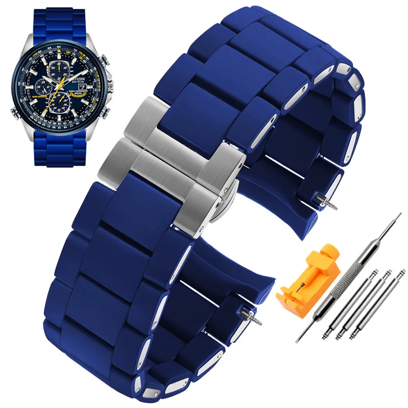 Silicone Sports Waterproof Watch Band – Breathable Rubber Strap, Blue, 22mm/23mm