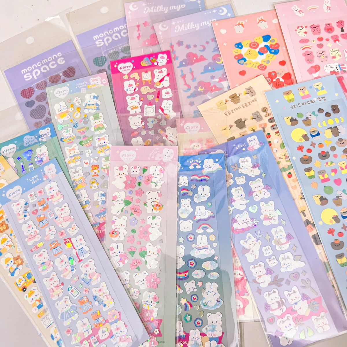 

SKYSONIC BOBO Flora Full Set Series Decorative Stickers Kawaii Bear Rabbit Korean Sticker Journal Junk Agenda Stationery Suppli