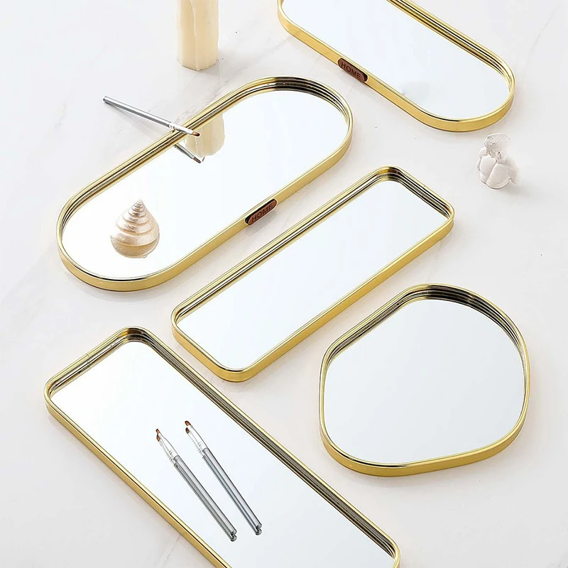 라이트 럭셔리 메탈 컬러 수납 트레이 유리 거울 + 다각형 벽걸이 거울 거실 모델룸 장 거울