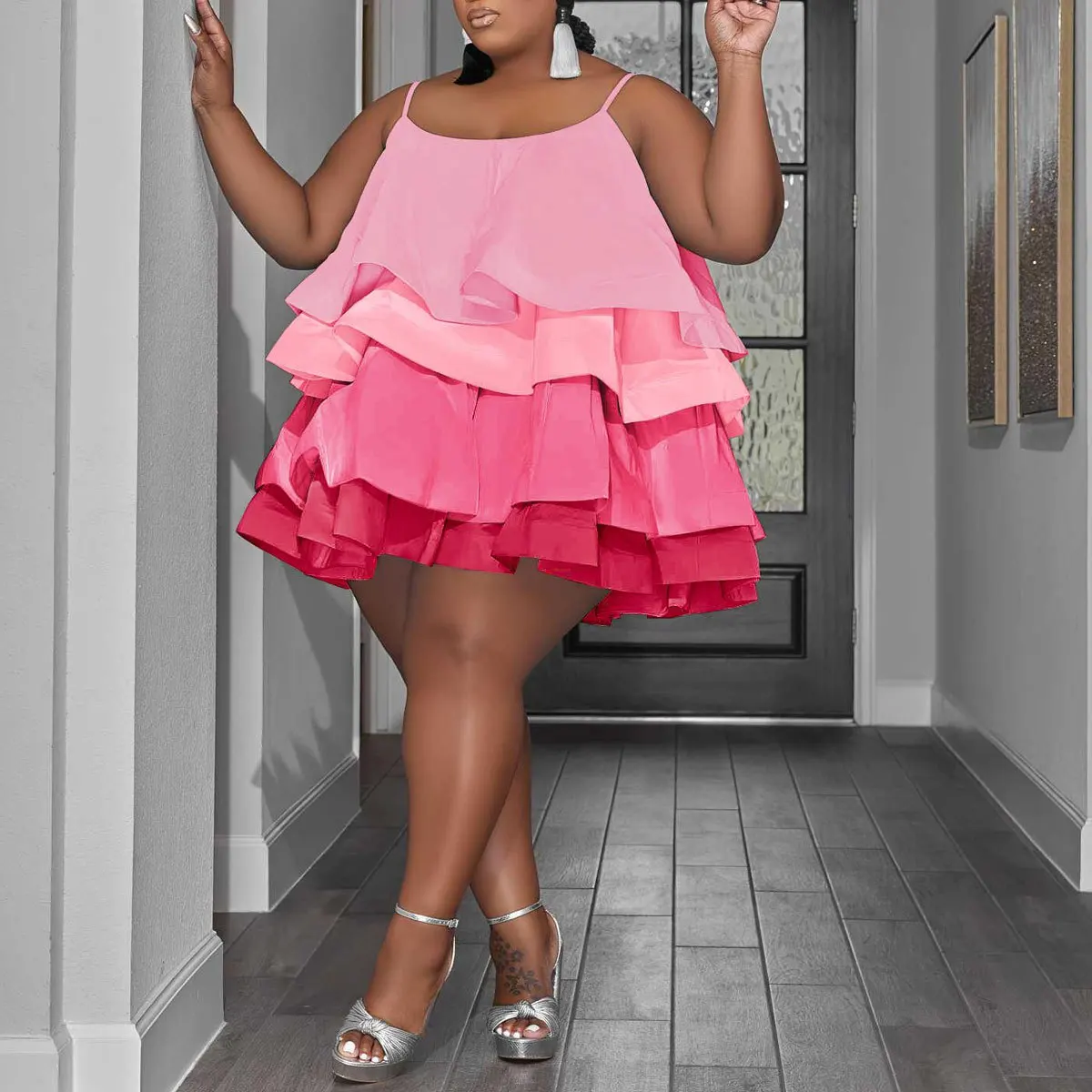 2023 Spring Women Ruffle Loose Dress Patchwork Design Fashion Elegant Outfit Casual Luxury Gown Plus Size Evening Party Dress