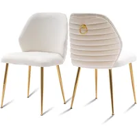 Cream Velvet Upholstered Dining Chairs Set of 2, Modern Accent Dining Room Chairs Tufted Armless Side Chair 1
