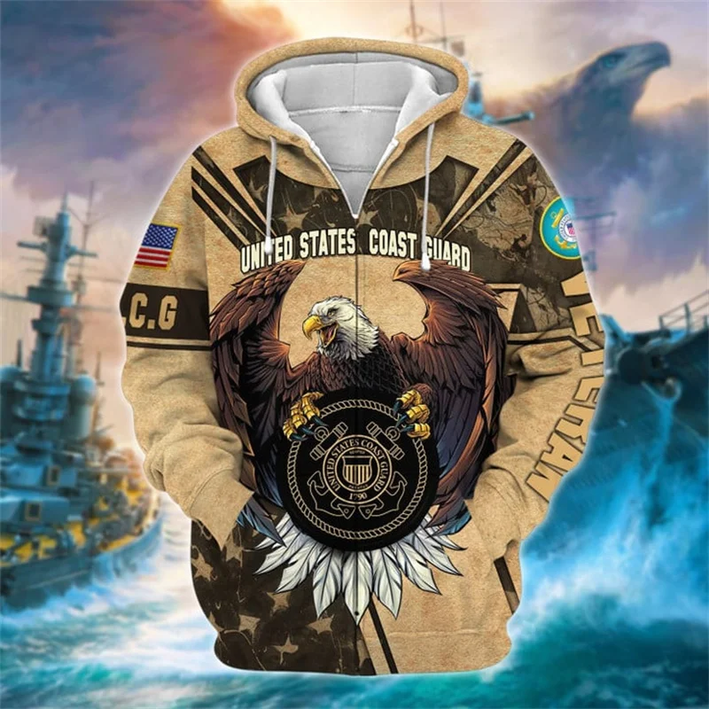 

New Autumn Printing 3D United States Soldiers Armys Veterans Zip Up Hoodies For Men Kid Fashion Cool Camouflag Top Zip Up Hoodie