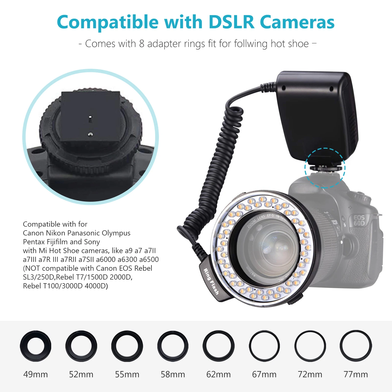 RF550D Macro LED Ring Flash with 48 Macro LEDs and LCD Display for