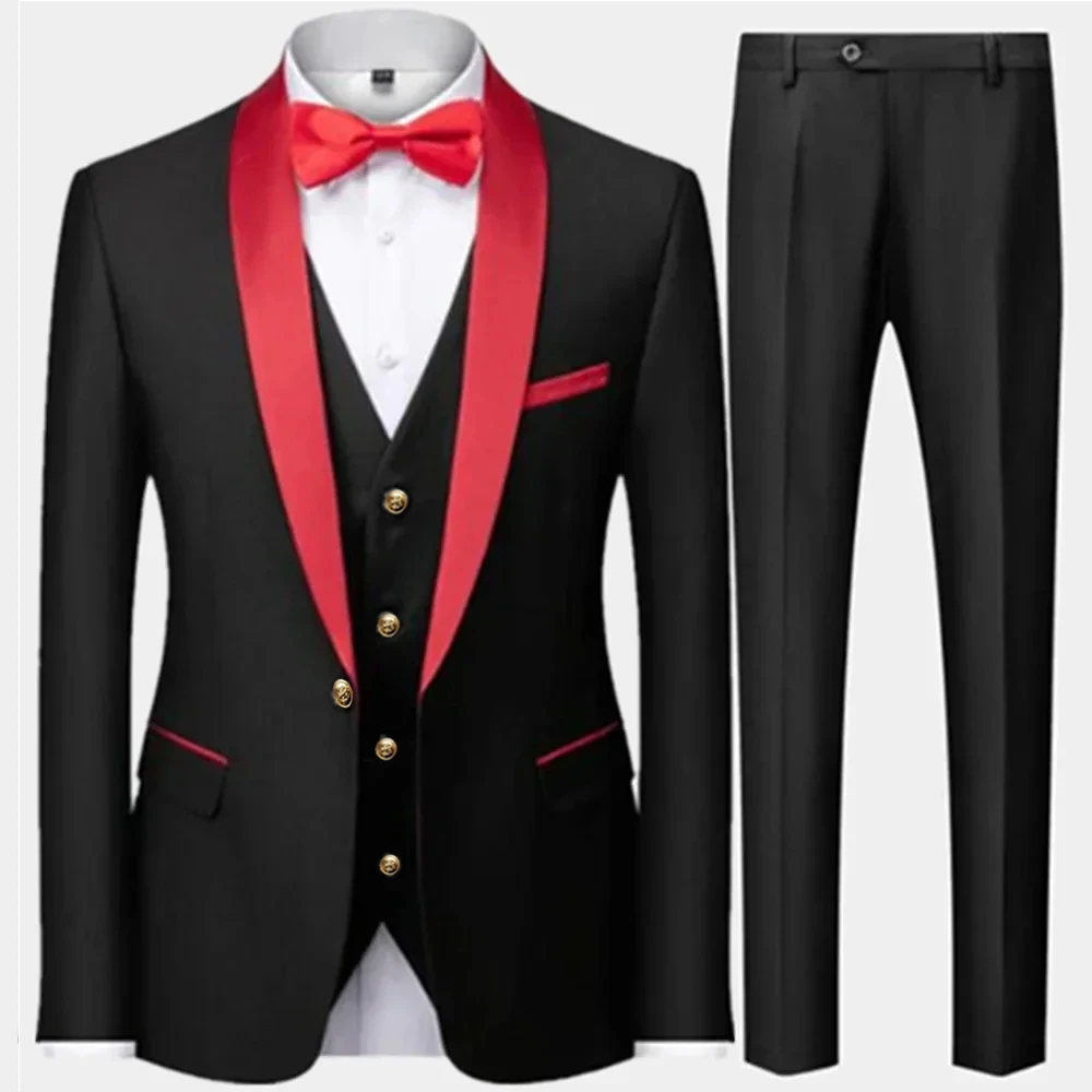 New Costume Clothing Luxury Party Stage Men's Suit Groomsmen Regular Fit Tuxedo 3 Peice Set Jacket+Trousers+Vest Blazers Pants 3