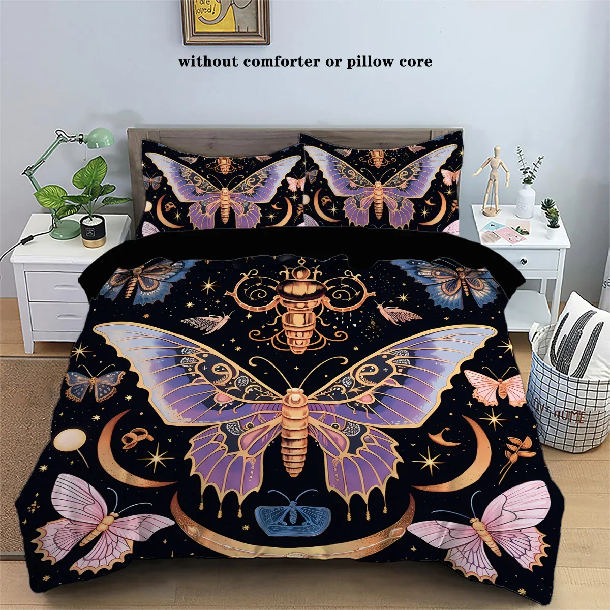 3-piece down duvet cover set with exquisite butterfly pattern print (1 duvet cover+2 pillowcases, no core) Soft bedding set