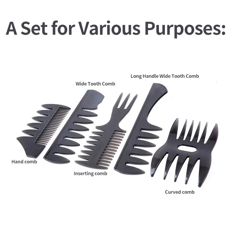 Hair Comb Vintage Oil Hair Comb 5Pcs Set Back Hair Wide-Tooth Airplane Head Comb Regular Men's Styling Detangling Trident Texture