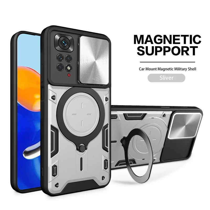 Slide Camera Shockproof Armor Phone Case with Stand Back Cover