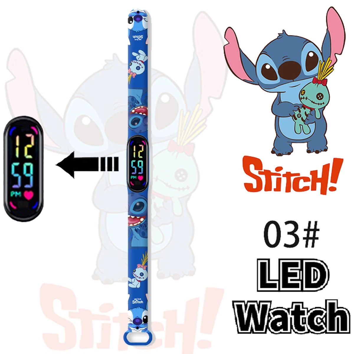 thumbnail image 1 of Relojes digitales Stitch Sonic con figuras de anime, LED luminosos, táctiles, impermeables, relojes deportivos electrónicos, regalos de cumpleaños para niños, juguetes, 1 of 5