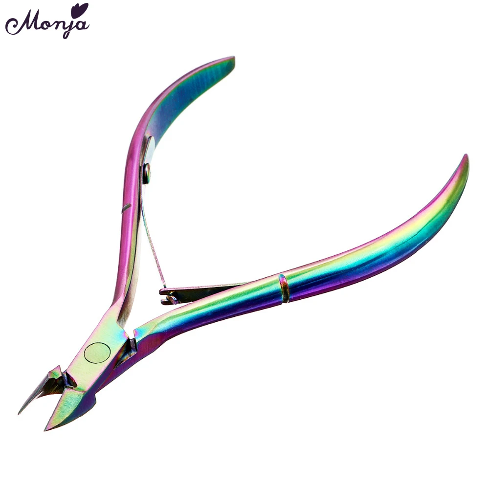 Monja Nail Art Colorful Stainless Steel Cuticle Pusher Scissors Dead Skin Remove Cleaning Nipper Manicure Tools