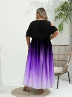 Women Plus Size 1XL-8XL Dress Gradient Print Off Shoulder Dress Long Ball Dress Tight Top and Loose Bottom Elegant Short Sleeve - Image 3