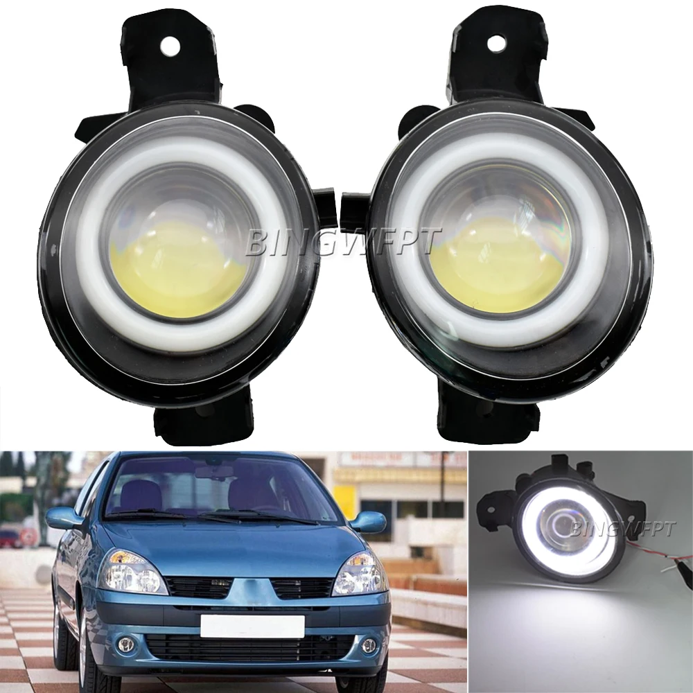 

BINGWFPT Angel Eye Fog Light Assembly Car LED Lens Fog Daytime Running Lamp DRL 12V For Renault Clio Symbol 2001-2008